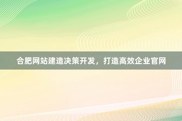 合肥网站建造决策开发,打造高效企业官网